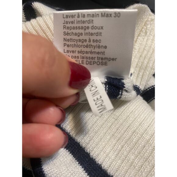 French striped cream and black wool blend short sleeves sweater sz. S - Picture 3 of 5